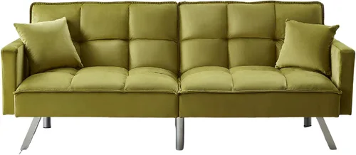 Vista 7 de Legend Vansen Futón convertible de terciopelo de 80 pulgadas, dos almohadas, sofá cama con 3 respaldos ajustables, sofá cama, área grande para Gris