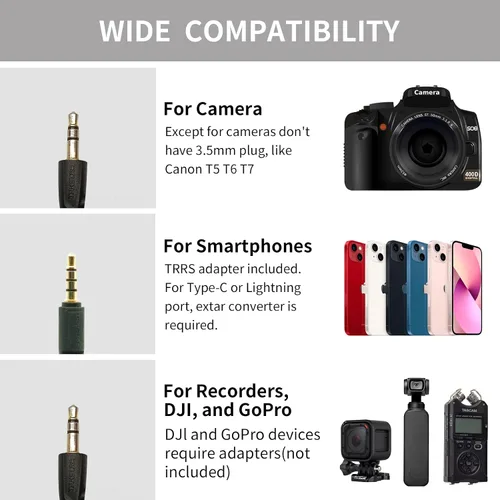 Vista 5 de TAKSTAR SGC-600 Micrófono universal para escopeta, micrófono de video para iPhone, teléfono Android, cámara Canon/Nikon/Sony y videocámara