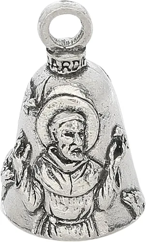Vista 13 de Guardian Bell Campana religiosa de buena suerte con llavero y bolsa de regalo de terciopelo negro Campana de motocicleta Peltre sin plomo