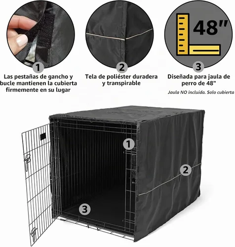 Vista 4 de MidWest Homes for Pets XL Funda para jaula de perro, cubierta de perrera de poliéster negro para dar privacidad, se ajusta a la mayoría