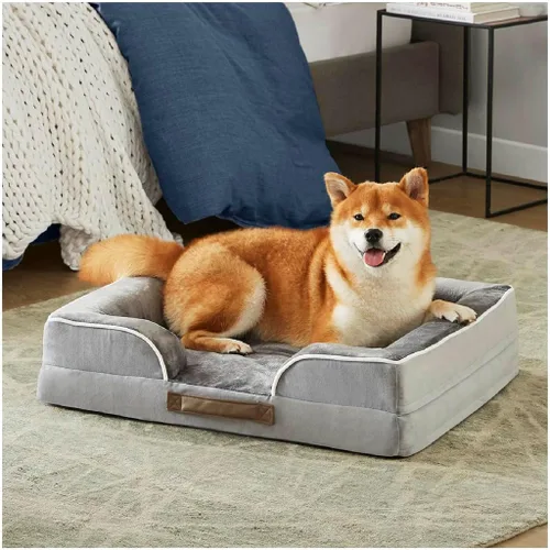 Vista 7 de Friends Forever - Cama ortopédica para perros medianos, cama de espuma viscoelástica impermeable para perros M con funda extraíble y lavable, gris
