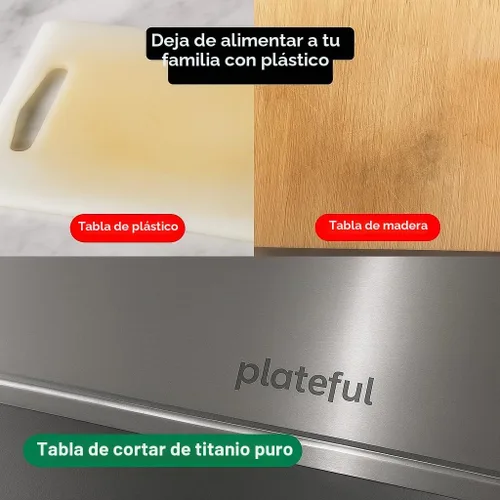 Vista 3 de Tabla de cortar de titanio Plateful - Verdaderas tablas de cortar de titanio para cocina con ranura de jugo, tablas de cortar de grado alimenticio