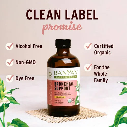 Vista 4 de Banyan Botanicals Jarabe orgánico de apoyo bronquial – Soporte para el pecho y los pulmones para niños – Jarabe calmante para la tos y garganta
