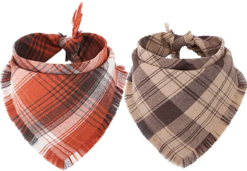 Vista 5 de Bandana de otoño para perro, otoño, Acción de Gracias, a cuadros, reversible, triangular, bufanda, accesorios para perros y mascotas