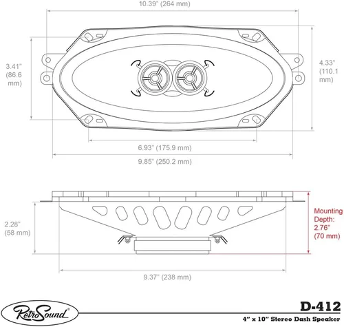 Vista 7 de RetroSound D-412 - Altavoz de repuesto para salpicadero de 4 x 10 pulgadas para vehículos clásicos
