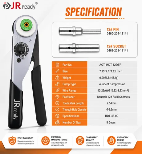 Vista 9 de JRready ST6361 Kit de conectores Deutsch, conector impermeable automotriz DTP de 2 y 4 vías, conectores macho hembra DTHD de 1 pin con herramienta