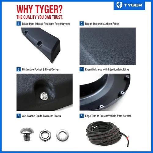 Vista 6 de Tyger Auto Guardabarros compatibles con Chevy Silverdo GMC Sierra 1999-2006 1500 2500 3500HD (incluido 2007 Classic), Fleetside, estilo remachado