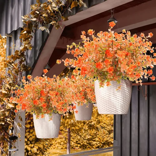 Vista 4 de Uieke 24 flores artificiales de otoño para exteriores, resistentes a los rayos UV, plantas de otoño sintéticas, arbustos que no se decoloran, Naranja