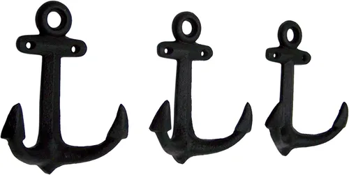 Vista 2 de Wowser Ganchos náuticos de hierro fundido para pared, 6 pulgadas, juego de 3 (negro)