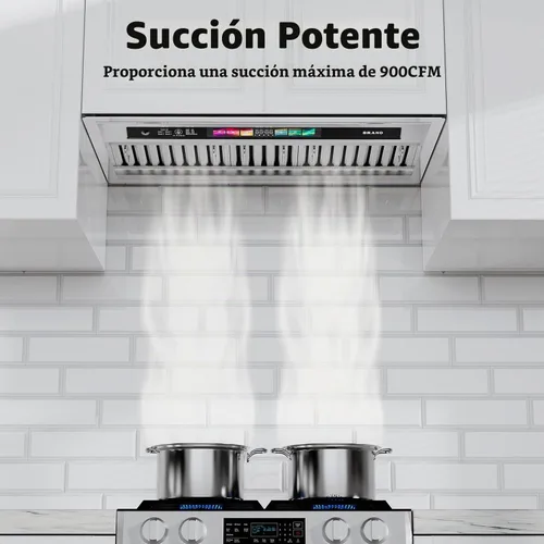Vista 8 de BRANO Campana extractora de inserción, campana de ventilación de cocina integrada de 900 CFM con control de voz, gestos y táctil, ventilador