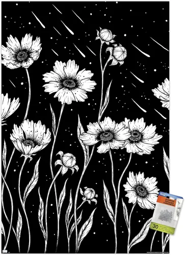Vista 7 de Trends International Episodic Drawing - Midnight Golden Waves Wall Poster, 14.72" x 22.37", Premium Poster & Push Pin Bundle
