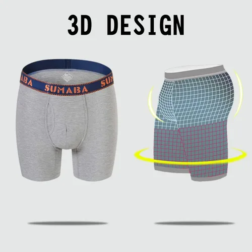 Vista 6 de SUMABA Calzoncillos tipo bóxer de pierna larga para hombre, con bolsa que no se sube, de bambú, transpirables