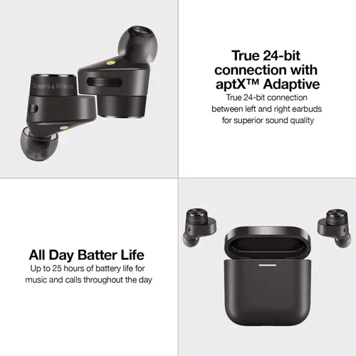 Vista 3 de Bowers & Wilkins Pi5 Auriculares intrauditivos inalámbricos, 4 micrófonos integrados, Bluetooth 5.0 con Qualcomm aptX, cancelación de ruido Negro