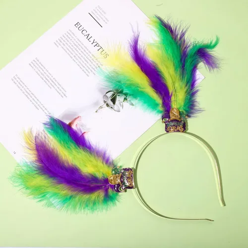 Vista 5 de YAHPERN Diademas de Mardi Gras para mujer, máscara de flor de lis, diadema de plumas de carnaval, accesorios para el cabello, regalos