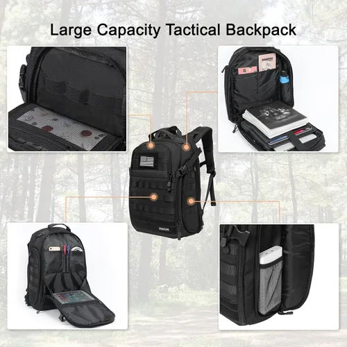 Vista 3 de MOSISO Mochila táctica, mochila militar de 2 capas, mochila de asalto de 3 días, mochila al aire libre, senderismo, caza, campamento, entrenamiento