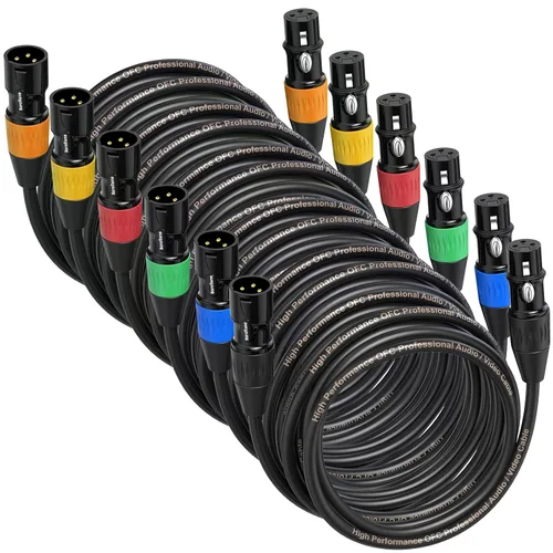 Vista 10 de Cables XLR de 3 pies, 4 unidades, cables de micrófono macho a hembra, 3 pines, conectores codificados por color chapado en oro para micrófonos