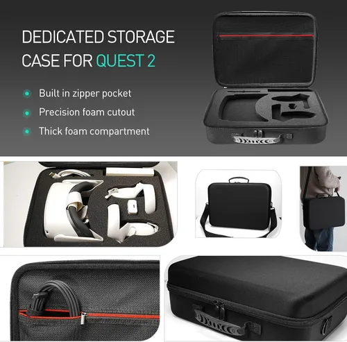 Vista 3 de Hard Carrying Case for Oculus Quest 2 VR Gaming Headset Strap and Touch Controllers, Accurate Custom fit Foam Cutout Protective Storage Carrying Bag