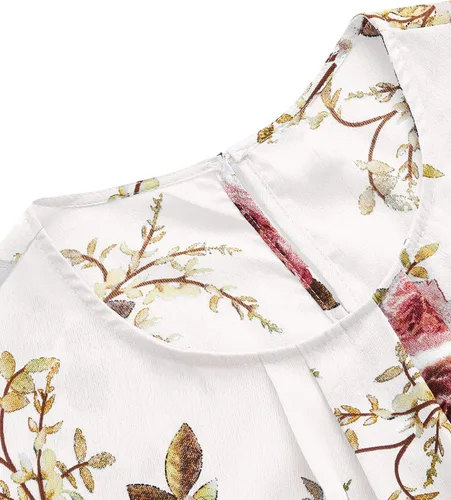 Vista 4 de Milumia - Blusa plisada y elegante para mujer, con estampado floral y manga casquillo o pétalo, para oficina o vacaciones