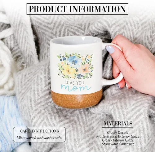 Vista 2 de Pavilion Gift Company - Love You Mom - Taza de cerámica de 16 onzas con fondo esmaltado arenoso, patrón floral, 1 unidad (paquete de 1), 3.5 x 3.5