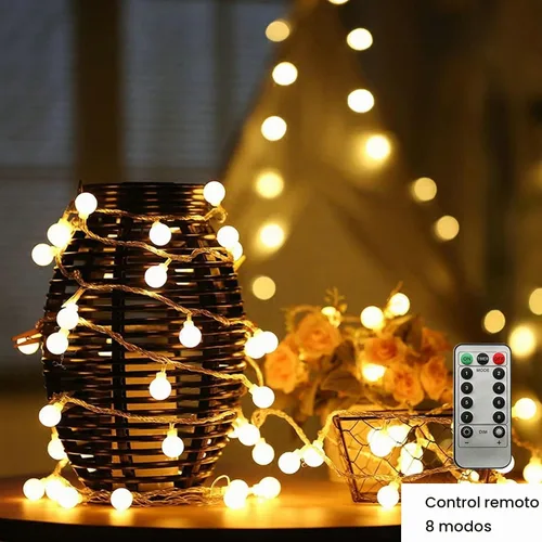 Vista 3 de ZIMINGU - Tira de luces LED con forma de bola, 5.99 m, 40 LED, impermeable, guirnalda de luces de hadas con control remoto, alimentación por USB
