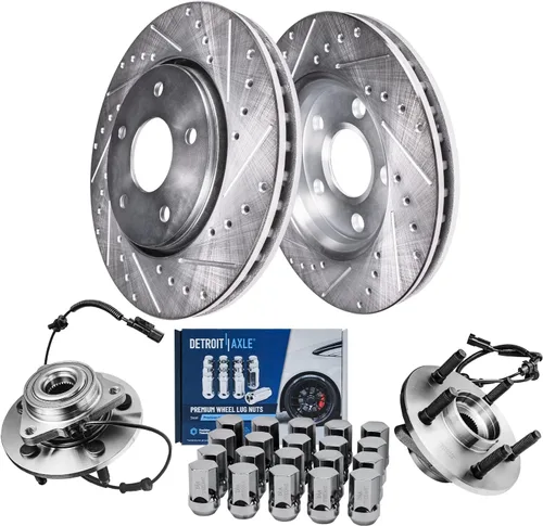 Vista 18 de Detroit Axle – Kit de frenos para VW Passat 15-21, rotores de freno de disco perforados y ranurados de 12.28 pulgadas delanteras y 10.70 pulgadas