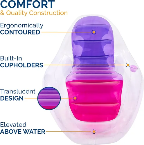 Vista 5 de Swimways Flotador seco para piscina, silla reclinable inflable translúcida para adultos con inflado rápido, reposapiés y portavasos