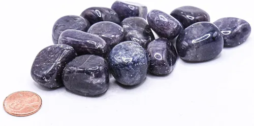 Vista 4 de Piedras de iolita azul púrpura pulidas naturales "zafiro de agua", cordierita dicroita, piedras preciosas de cristal mineral espumoso, especímenes