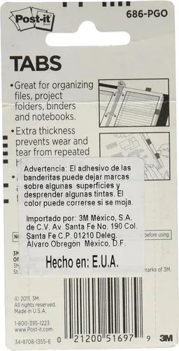 Vista 2 de Post-it Pestañas, 22Color, 66Dispensador, 1 in Amplio, Rosa, Verde, Naranja (686-PGO)