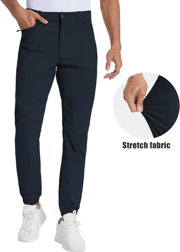 Vista 2 de PULI Pantalones deportivos de golf elásticos para hombre con 4 bolsillos, impermeables, ajustados, para senderismo, casual, viajes, trabajo