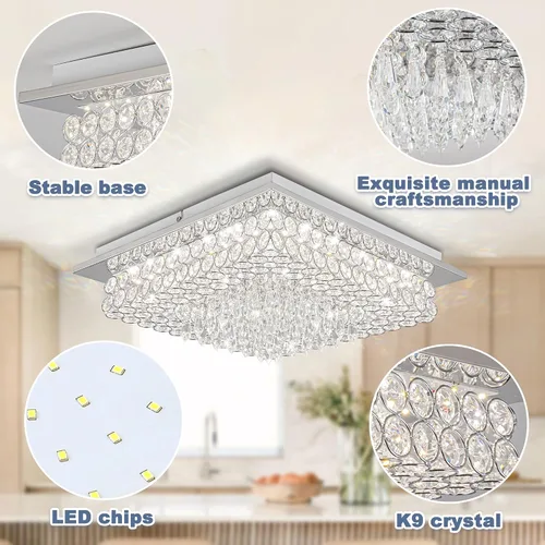 Vista 7 de Candelabros de cristal, lámpara de techo de cristal de montaje empotrado, lámpara de techo LED para pasillo, lámpara de techo moderna
