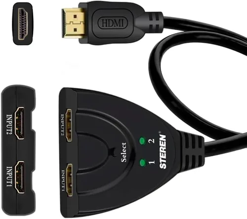 Vista 2 de Steren Conmutador HDMI de 2 puertos (2 en 1 salida) Selector HDMI Plug-and-Play - Divisor de interruptor HDMI 2.0 de 4K a 60Hz con cable HDMI largo