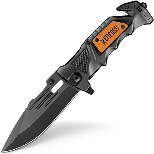 Vista 8 de NedFoss - Cuchillo plegable de bolsillo DA75, cuchillo de bolsillo 3 en 1 para hombres, cuchillo de supervivencia con cierre de forro de cinturón