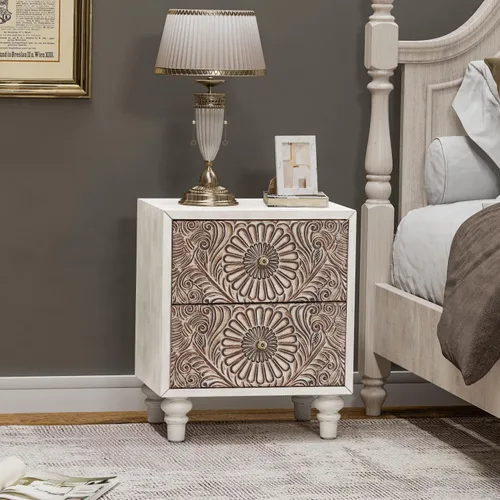 Vista 11 de COSIEST - Cómoda de acento con 2 cajones, pequeño baúl de acento vintage con 4 patas de madera, mesa auxiliar independiente para bufé, mesita