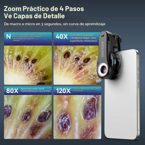 Vista 2 de APEXEL 40x/80x/120x 3-en-1 teléfono micro lente de teléfono microscopio