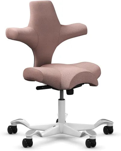 Vista 21 de HAG Capisco Sit to Stand - Silla de pie con marco blanco, tapizado, color rosa rubor Pink Blush