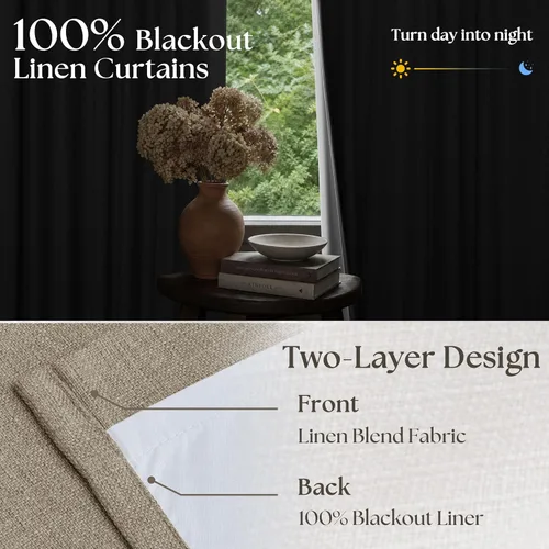 Vista 11 de Juego de 2 paneles de cortinas plisadas negras de 80 pulgadas para sala de estar, cortinas plisadas de lino con forro de 80 pulgadas de largo, 100%