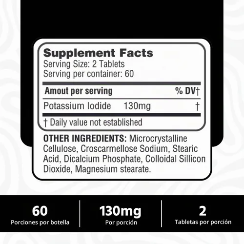 Vista 4 de Potasio Yoduro 130 mg - Tabletas de KI - Potasio 130 mg - Píldoras de Yodo de Potasio Fabricadas en EE. UU. YODO Naciente, Yoduro de potasio - 120