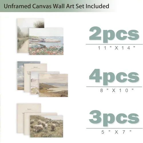 Vista 5 de TWNSLLA Juego de Arte de Pared Cristiano de 9 Piezas, Decoración de Pared con Versículos Clásicos de la Biblia, Cuadros Rústicos de Paisajes