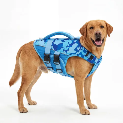 Vista 15 de ASENKU Chaleco salvavidas para perros, chaleco de natación para perros de alta flotación con asas de rescate para perros pequeños, medianos