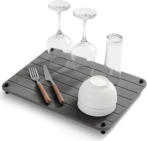 Vista 9 de Organizador de Fregadero de Cocina, Bandeja de Piedra Absorbente de Agua para Fregadero, Bandeja de Encimera de Baño de Diatomita, Protector