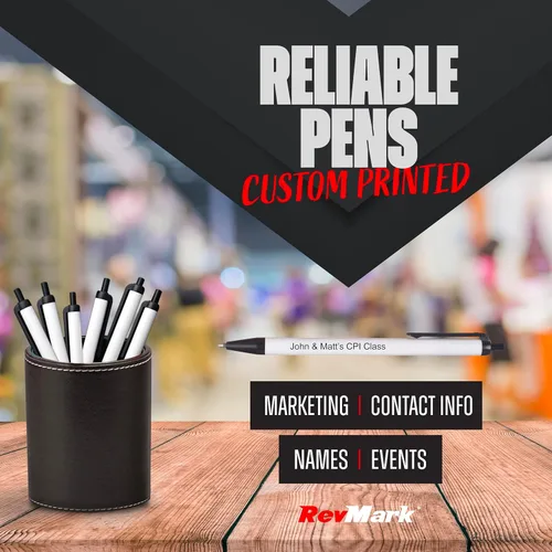 Vista 2 de RevMark Bolígrafo personalizado, nombre impreso, información de negocios o eventos, publicidad atemporal, bolígrafos hechos en EE. UU., marketing