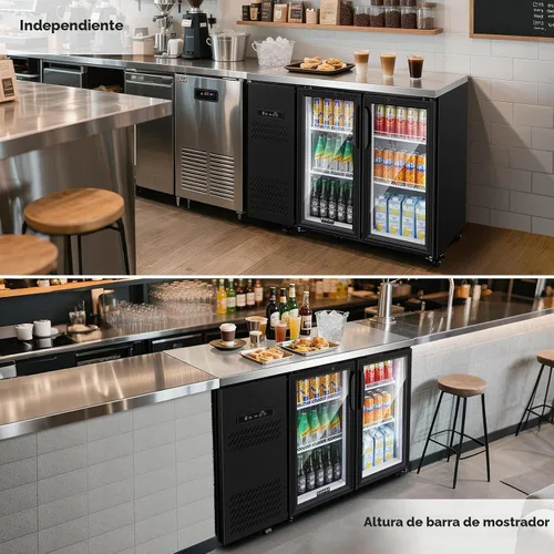 Vista 4 de BODEGACOOLER - Refrigerador comercial para barra trasera con 2 puertas de vidrio, refrigerador de acero inoxidable de altura de mostrador de 12 pies