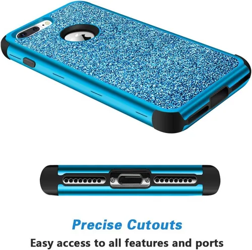 Vista 4 de Hython Funda para iPhone 8 Plus/7 Plus - Defensor resistente, carcasa rígida híbrida con purpurina brillante, cubierta de goma a prueba de golpes