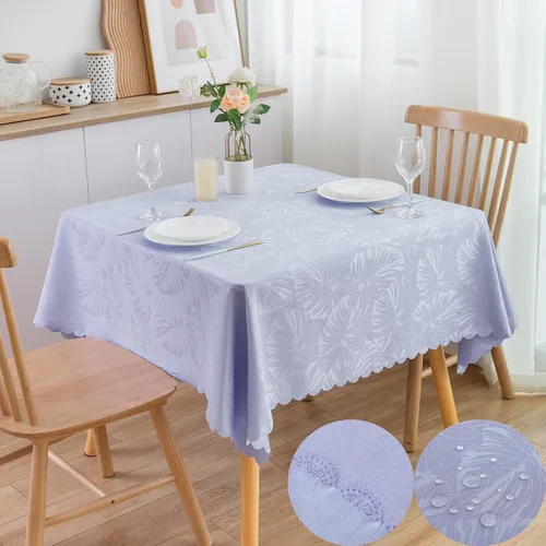 Vista 39 de Mantel Redondo Aqua Jacquard Pequeño de 40 Pulgadas, Manteles para Mesas de hasta 26" de Diámetro, Impermeable, Lavable, Sin Arrugas, Tela Suave