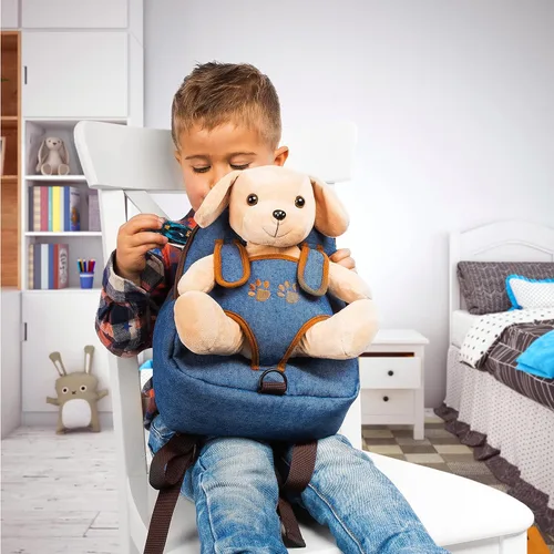 Vista 2 de Mochila de juguete para perros pequeños con correa para niños y niñas, de 2 a 5 años, con cachorro de peluche
