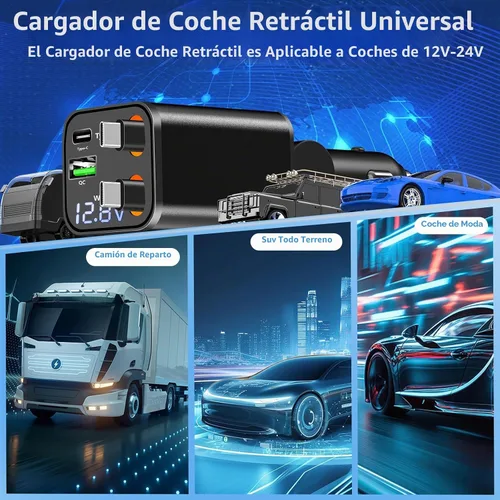 Vista 7 de Cargador retráctil certificado MFi de Apple, cargador de coche de 120W PD Bronce negro