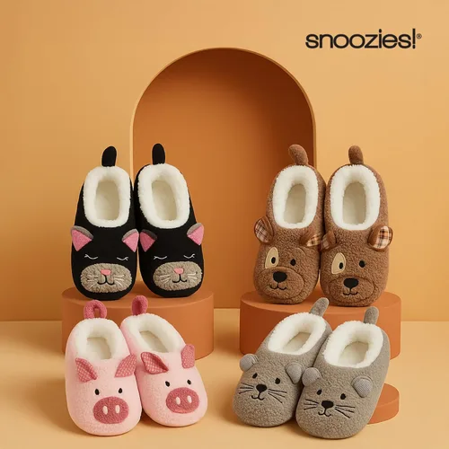 Vista 6 de Snoozies Calcetines Pantufla de Animales para Mujeres, Pantuflas Peludas Suaves Antideslizantes con Forro de Sherpa, Pantuflas Lindas