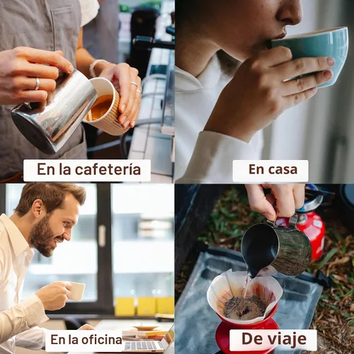 Vista 7 de Jarra de espuma de leche, taza espumadora de leche de acero inoxidable de 12 onzas, jarra de vapor para barra de café, capuchino, accesorios para A0