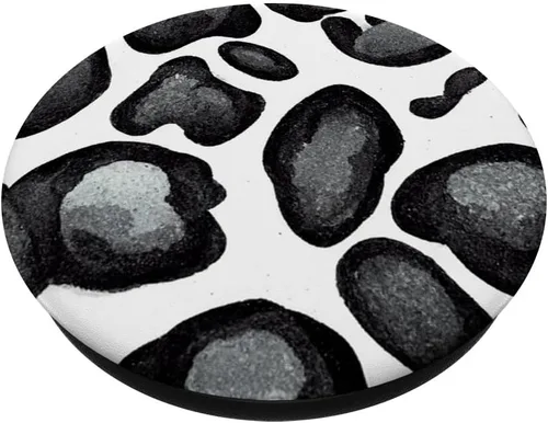 Vista 2 de White Gray Black Cheetah Leopard Print Animal Skin Cute Tren PopSockets Swappable PopGrip