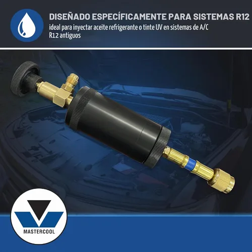 Vista 2 de Mastercool 90375 Inyector de Aceite y Tinte – Recipiente de Servicio Pesado de 2 oz – Compatible con Sistemas de A/C de Abocinado de 1/4" – Control